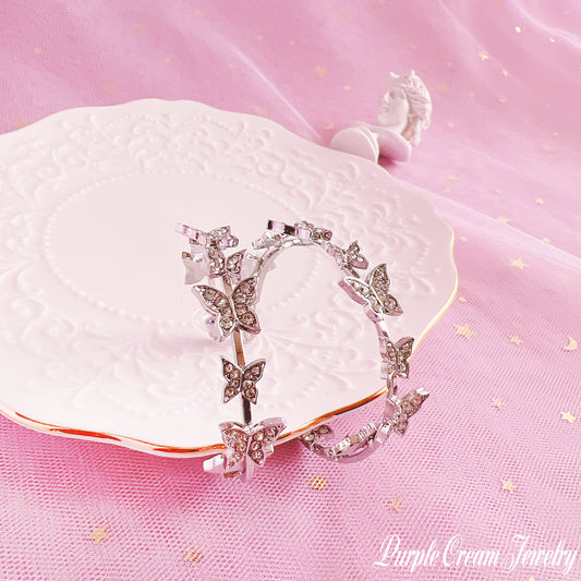 Purple Cream Stone Butterfly Hoop Earrings P1188