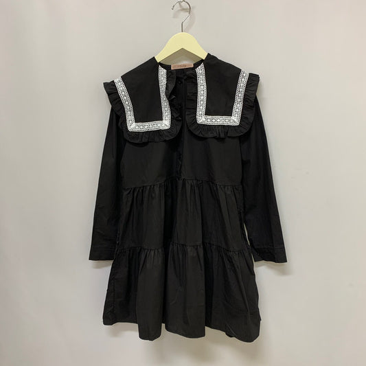 Big frill collar tiered mini dress BLACK