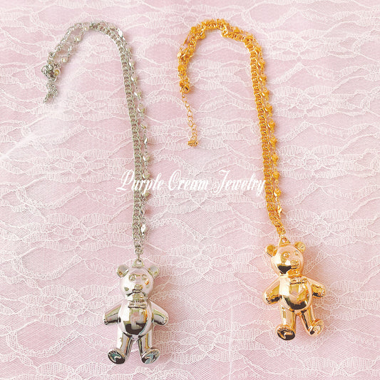 Purple Cream ビッグベアアシンメトリーチェーンネックレス P1082