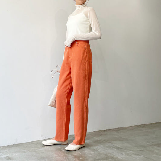 Colored twill straight pants ORANGE
