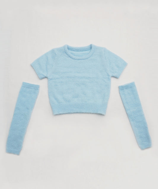 Feather Mall Short Sleeve T-Shirt with Arm Warmers BLUE