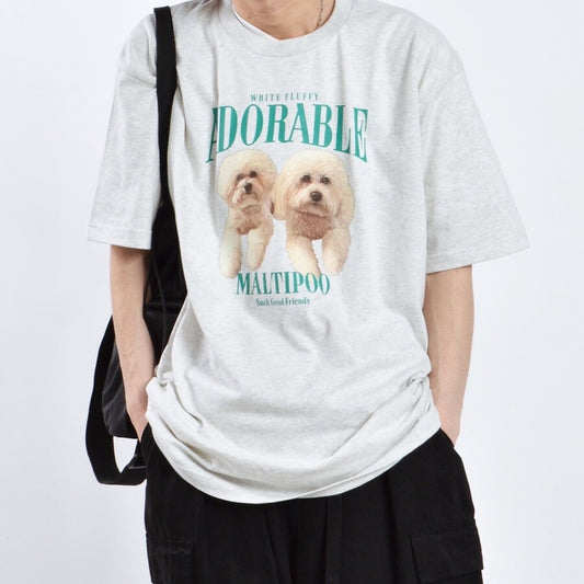 アニマルプリント Tシャツ DOG OATMEAL