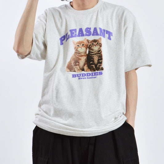 アニマルプリント Tシャツ CAT OATMEAL