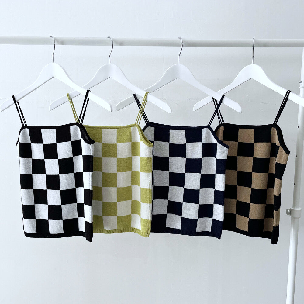 sourire ニット ブロックチェック キャミソール BLACK WHITE