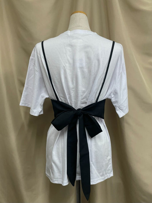 バックリボン ビスチェ 半袖Tシャツ セット WHITE BLACK