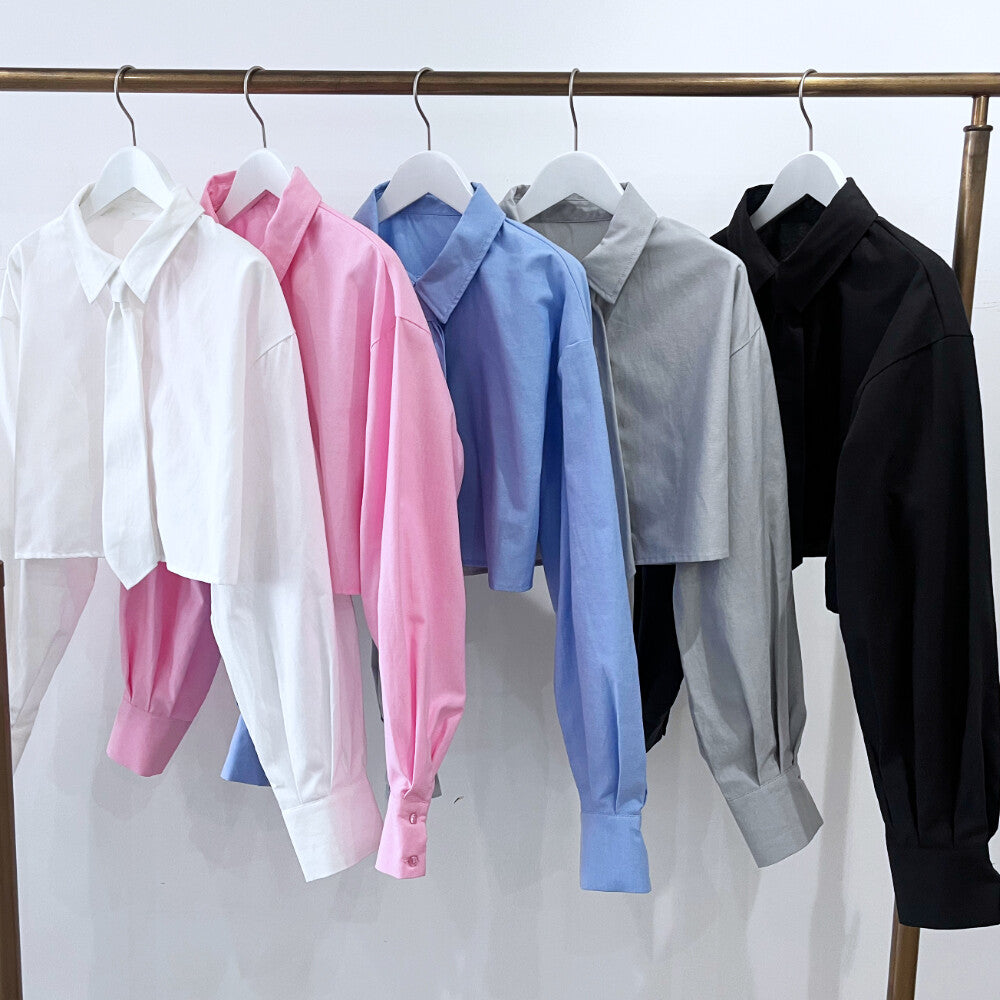 ブロードネクタイ付きショート丈シャツ BLACK