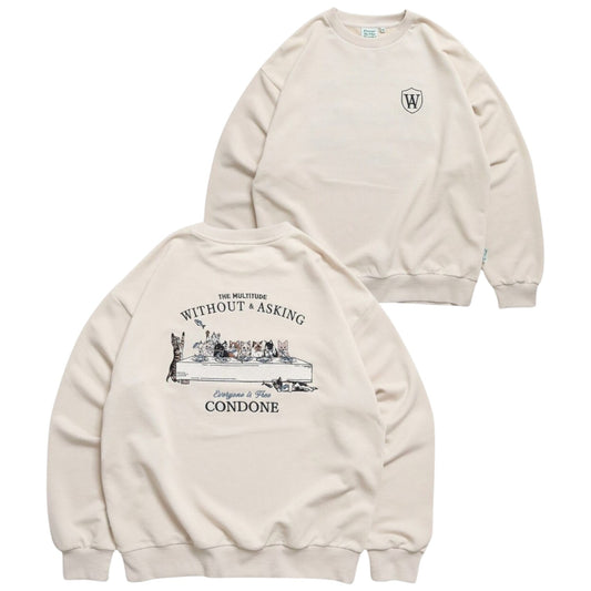 POWER TO THE PEOPLE ディナー猫刺繍スウェット IVORY