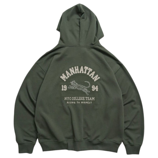 POWER TO THE PEOPLE カレッジロゴ虎ジップパーカー KHAKI