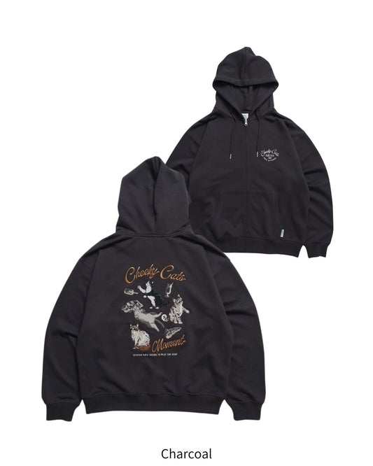 POWER TO THE PEOPLE チル猫ジップパーカー CHARCOAL