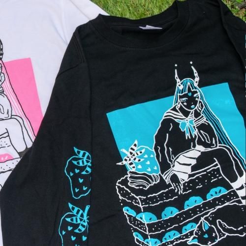 TRACY x NOIKISU ショートケーキガール L/S T-shirt BLACK