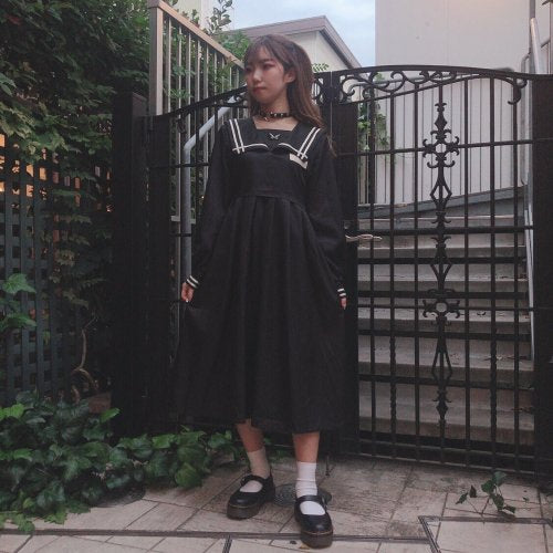 Butterfly patch sailor dress BLACK YOU ARE MY POISON Butterfly patch sailor dress BLACK YOU ARE MY POISON