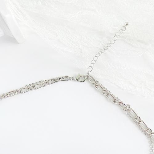 ラインストーン 安全ピン ダブルチェーン ネックレス SILVER