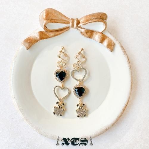 XTS Black Heart & Bear ハート テディベア イヤリング