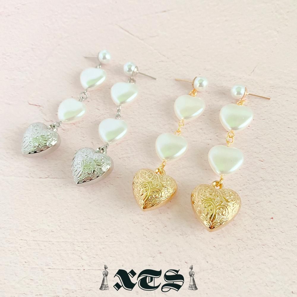 XTS Retro Heart & Pearl ハート ピアス GOLD