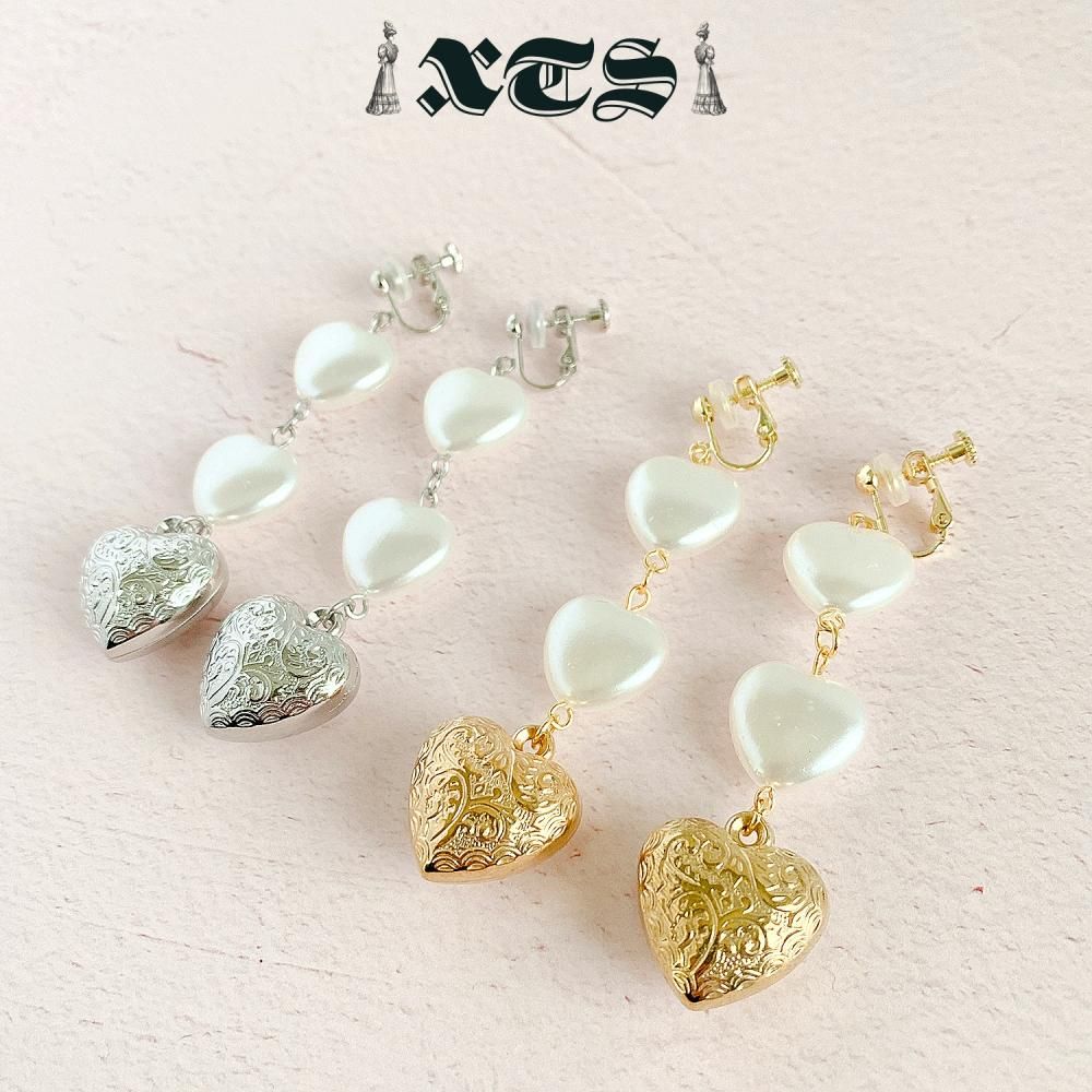 XTS Retro Heart & Pearl ハート イヤリング GOLD