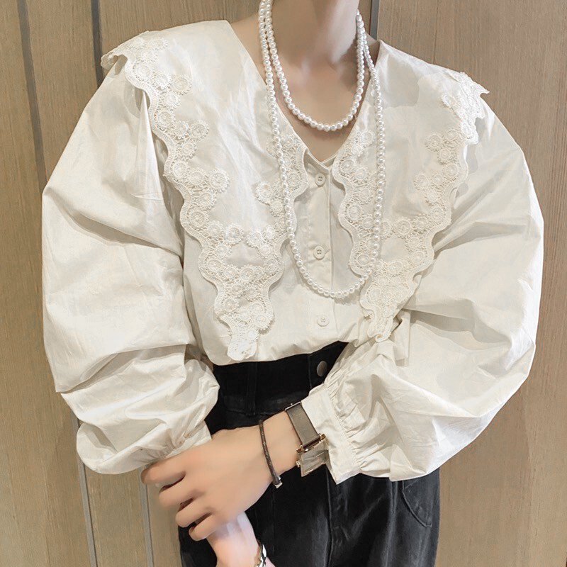 Lace big collar cotton blouse WHITE – YOU ARE MY POISON