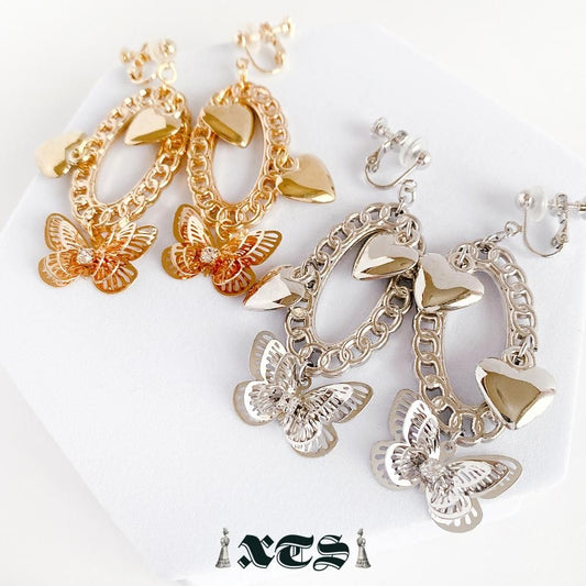 XTS ハートバタフライ Heart Butterfly イヤリング GOLD TS0251