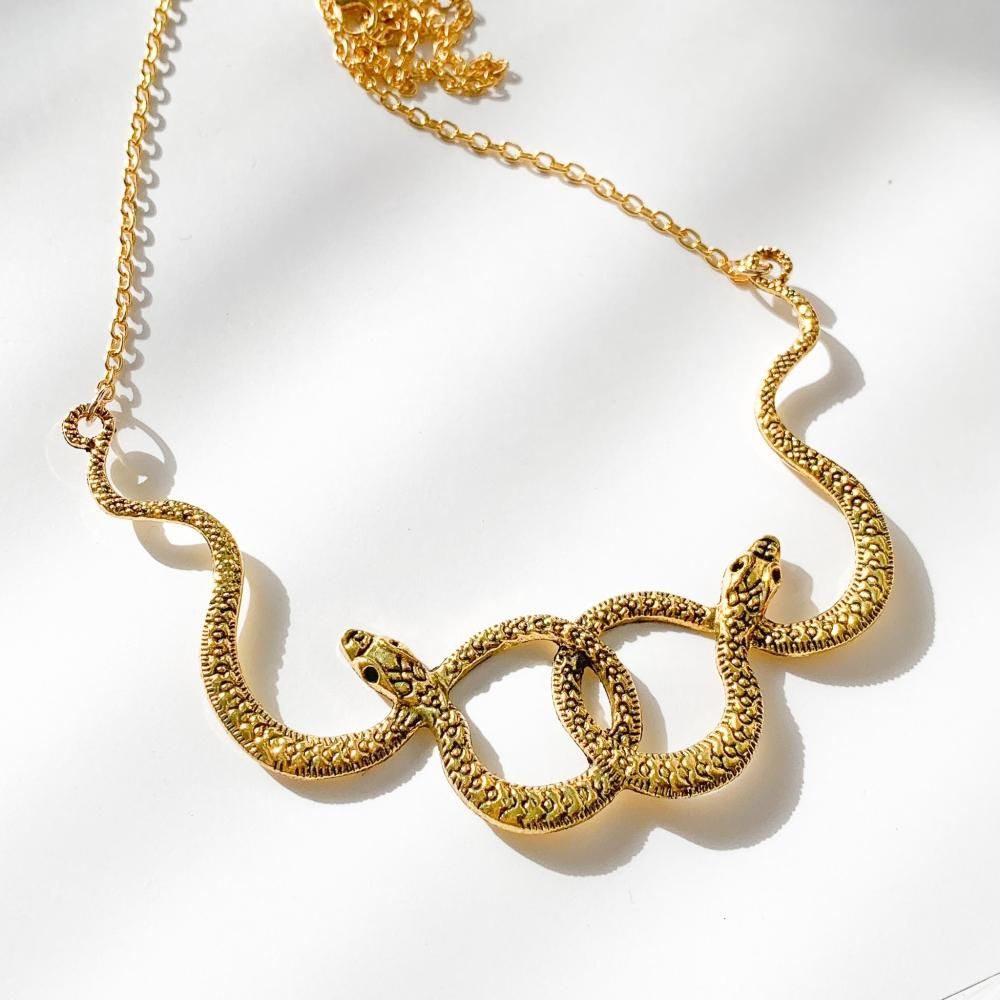 スネーク 蛇 ワイドモチーフ ネックレス GOLD