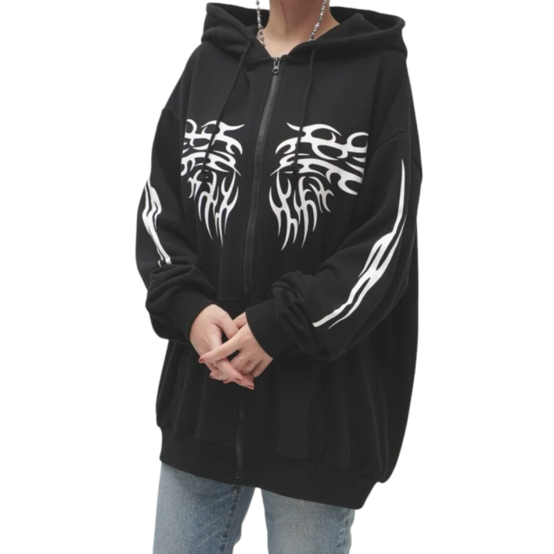 Tribal Print Fleet Unisex Body BIG Zip Parker Black - YOUAREMYPOISON