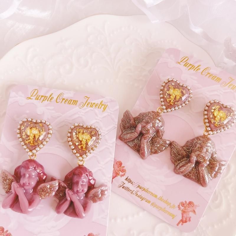 Purple Cream 2wayハートメルティエンジェルピアス P1295