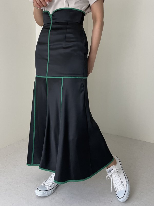 doll up oops high waist piping skirt BLACK GREEN
