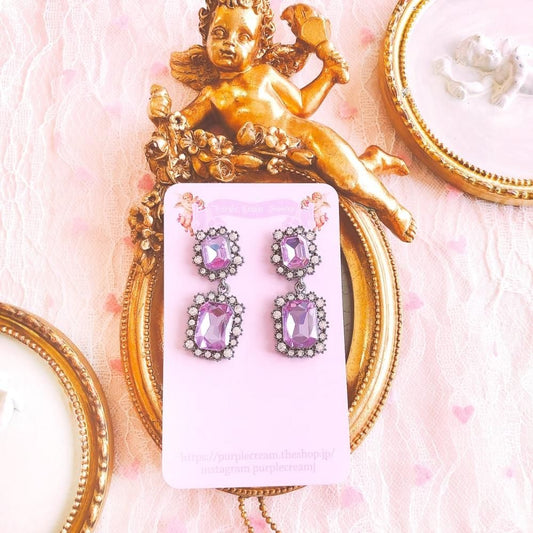 Purple Cream スクエアビジューピアス P121