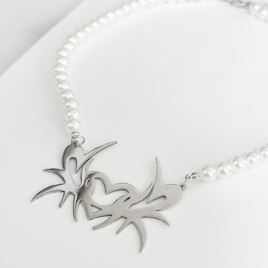 トライバルハート パールビーズ ネックレス SILVER