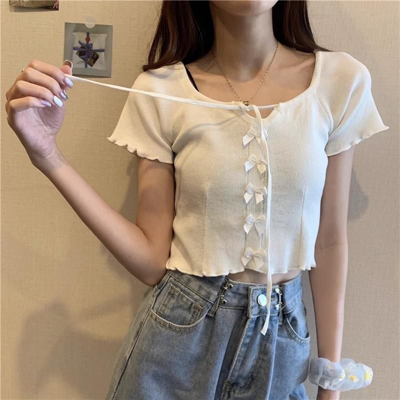 サテンリボン メローニット トップス WHITE