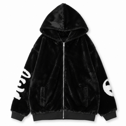 ストレート ラインファー ロゴ ジャケット BLACK