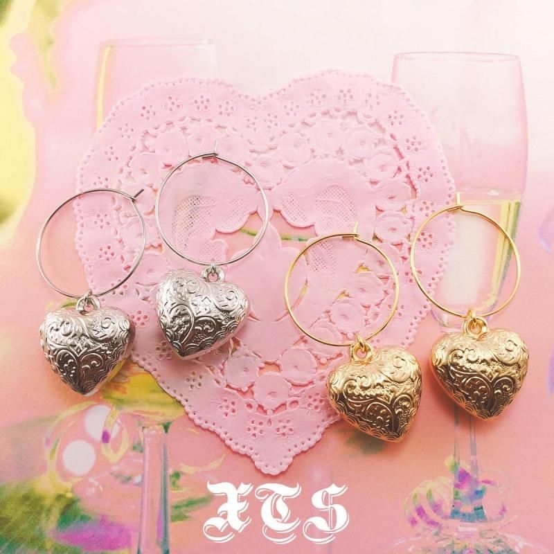 XTS レトロハート フープピアス SILVER GOLD