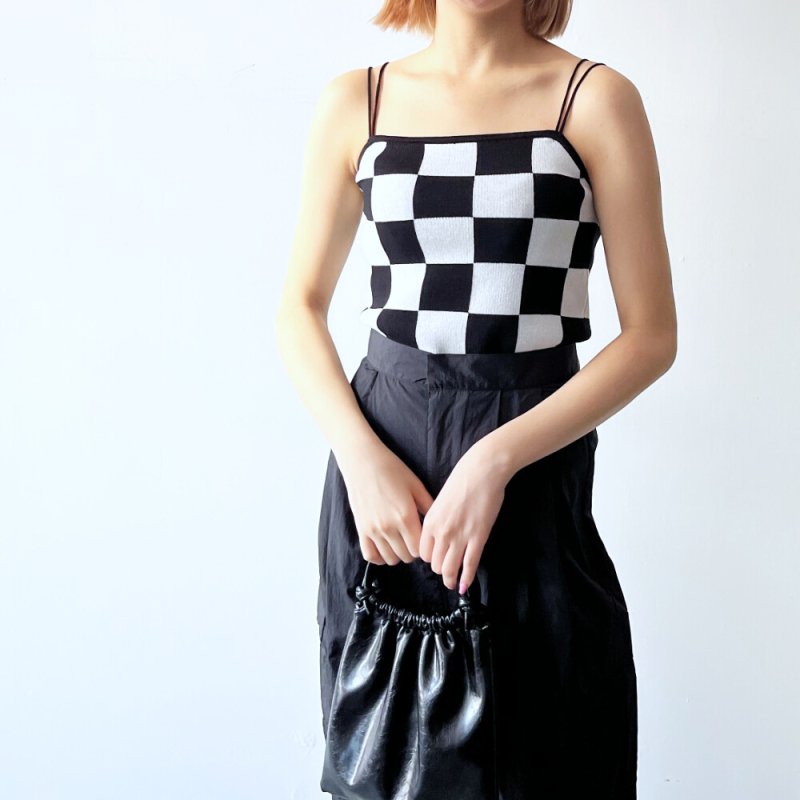 sourire knit block check camisole BLACK WHITE