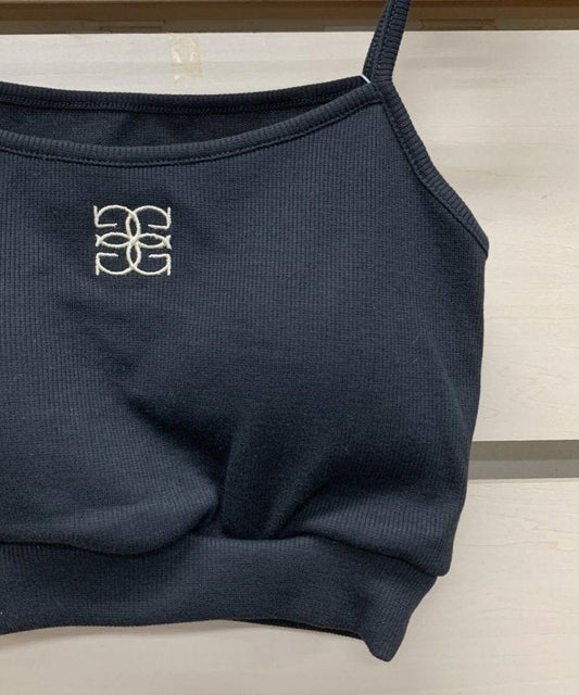 ロゴ 刺しゅう テレコ素材 カップ付キャミソール BLACK