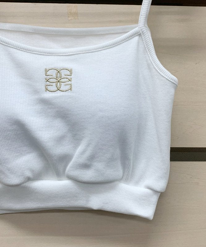 ロゴ 刺しゅう テレコ素材 カップ付キャミソール WHITE