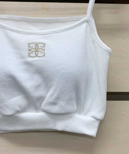 ロゴ 刺しゅう テレコ素材 カップ付キャミソール WHITE