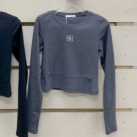 ロゴ 刺しゅう テレコ素材 チビ Tシャツ CHARCOAL