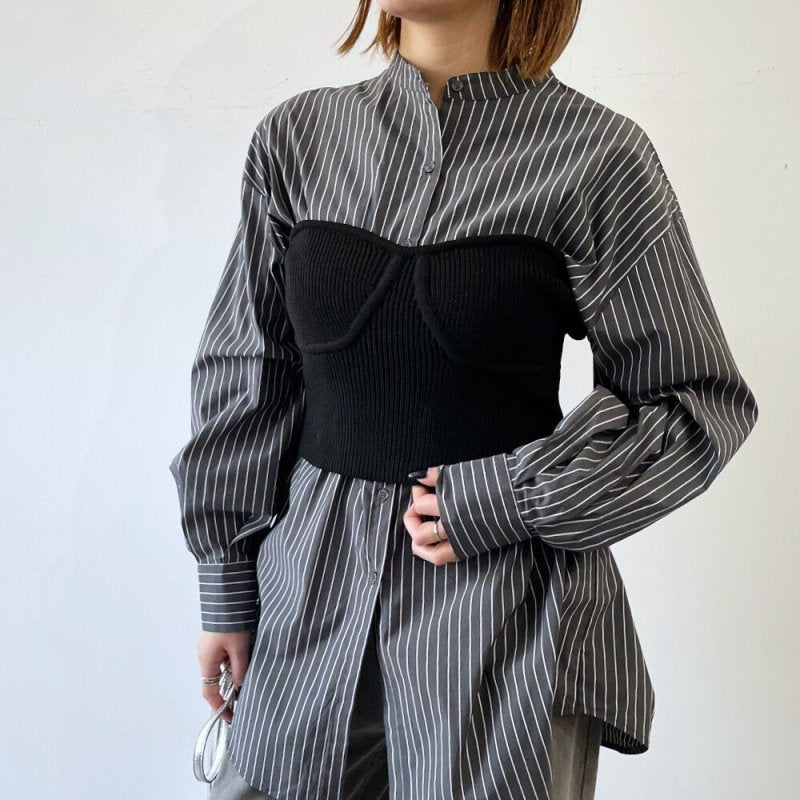 ブロードネクタイ付きショート丈シャツ BLACK