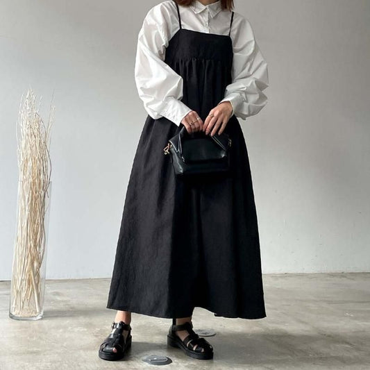 ワッシャージャガード ワンピース BLACK
