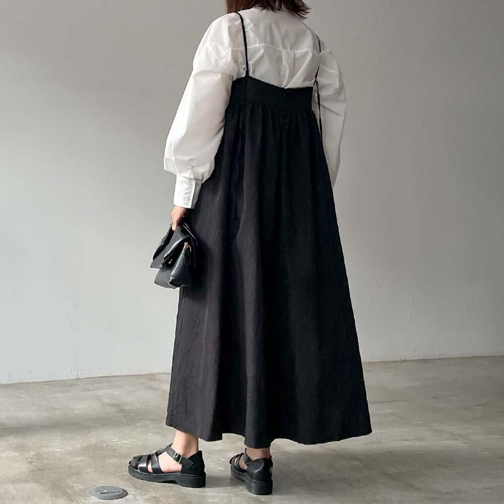 ワッシャージャガード ワンピース BLACK