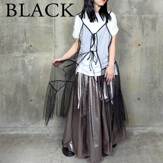 RooM404 シアーチュールロングベスト ワンピース BLACK