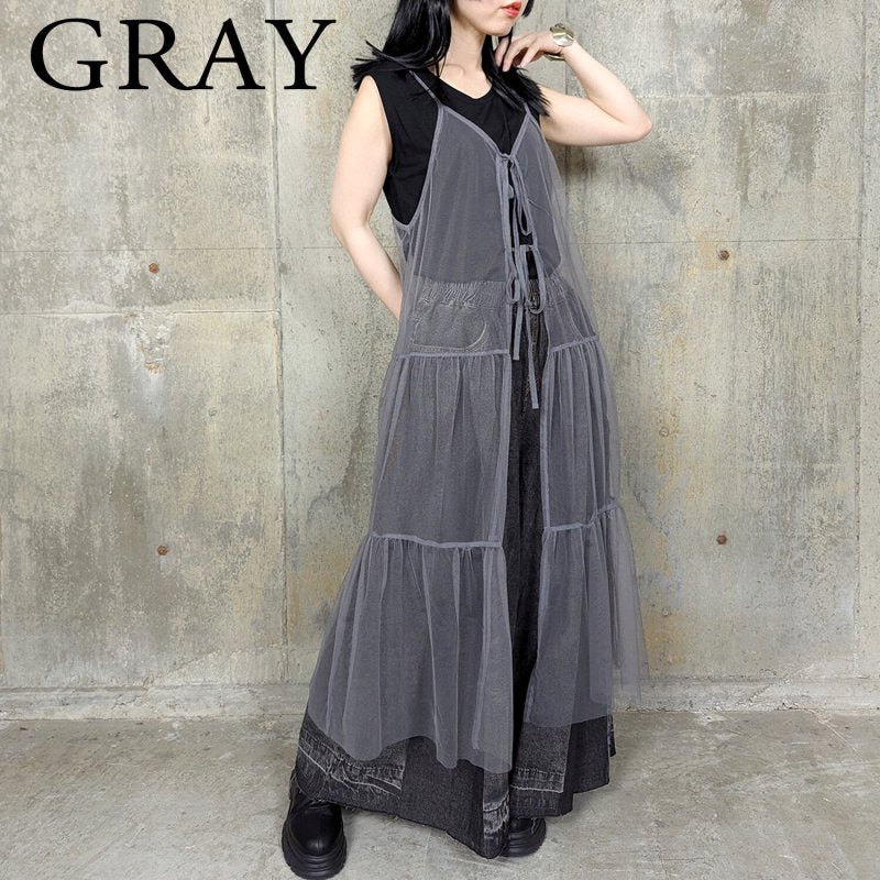 RooM404 Sheer Tulle Long Vest Dress GRAY YOU ARE MY POISON RooM404 Sheer Tulle Long Vest Dress GRAY YOU ARE MY POISON