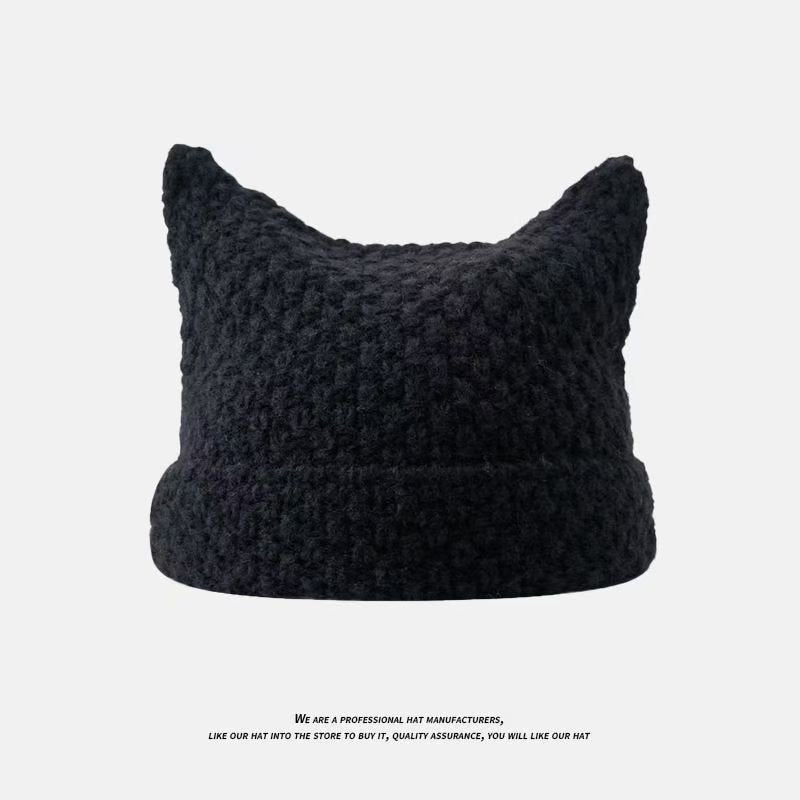 Cat ears knitted hat beanie BLACK