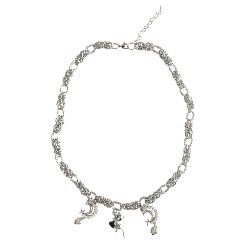 XTS Cat & Moon チェーン ネックレス SILVER