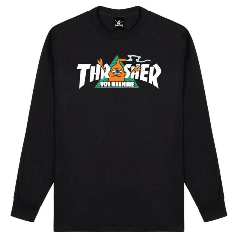 THRASHER x TOY MACHINE 314065 VORTEX Long Sleeve T-Shirt BLACK