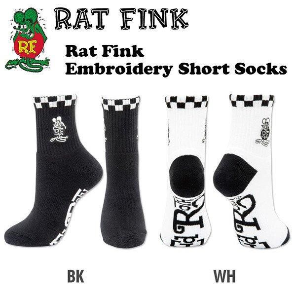 RAT FINK embroidered short socks BLACK WHITE