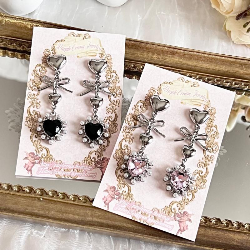 Purple Cream ガーリーハートパールピアス P1493