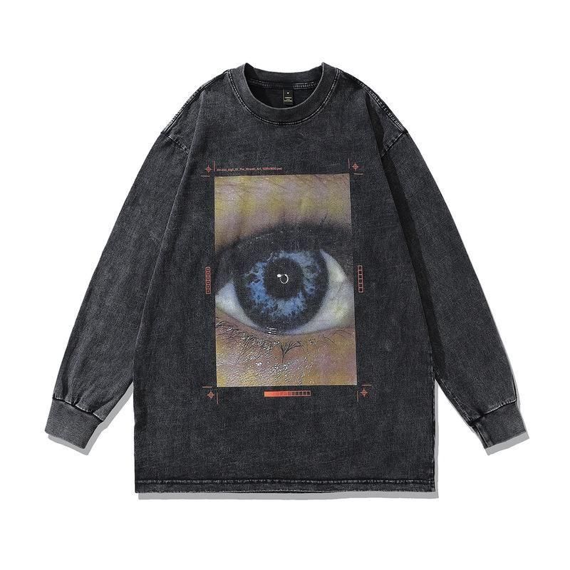 Eye Box Washed Unisex Long Sleeve T-Shirt, Black