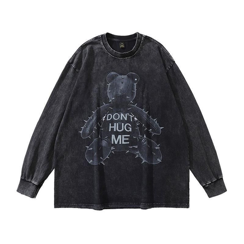 Spike Teddy Washed Unisex Long Sleeve T-Shirt in Black