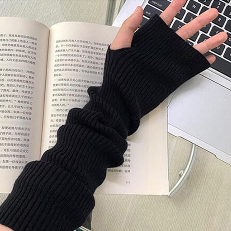 Rib knit arm cover BLACK