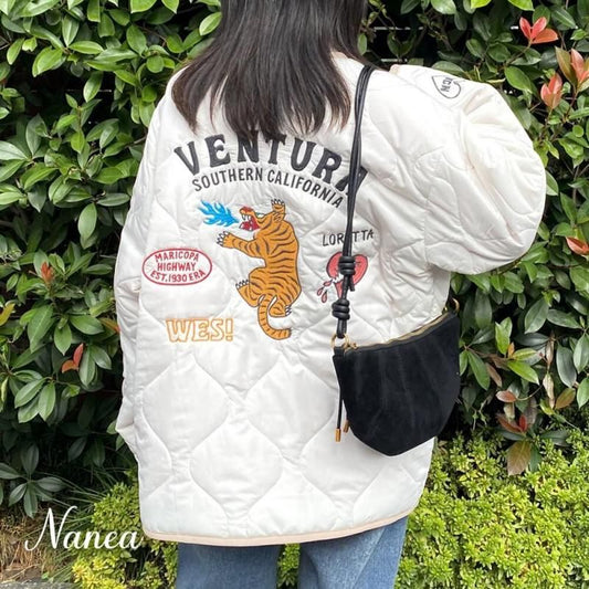 スーベニア刺繍 配色カラー 裏地 中綿キルティング ジャケット WHITE