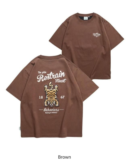 POWER TO THE PEOPLE タイガーラグ刺繍Tee / 半袖Tシャツ Brown